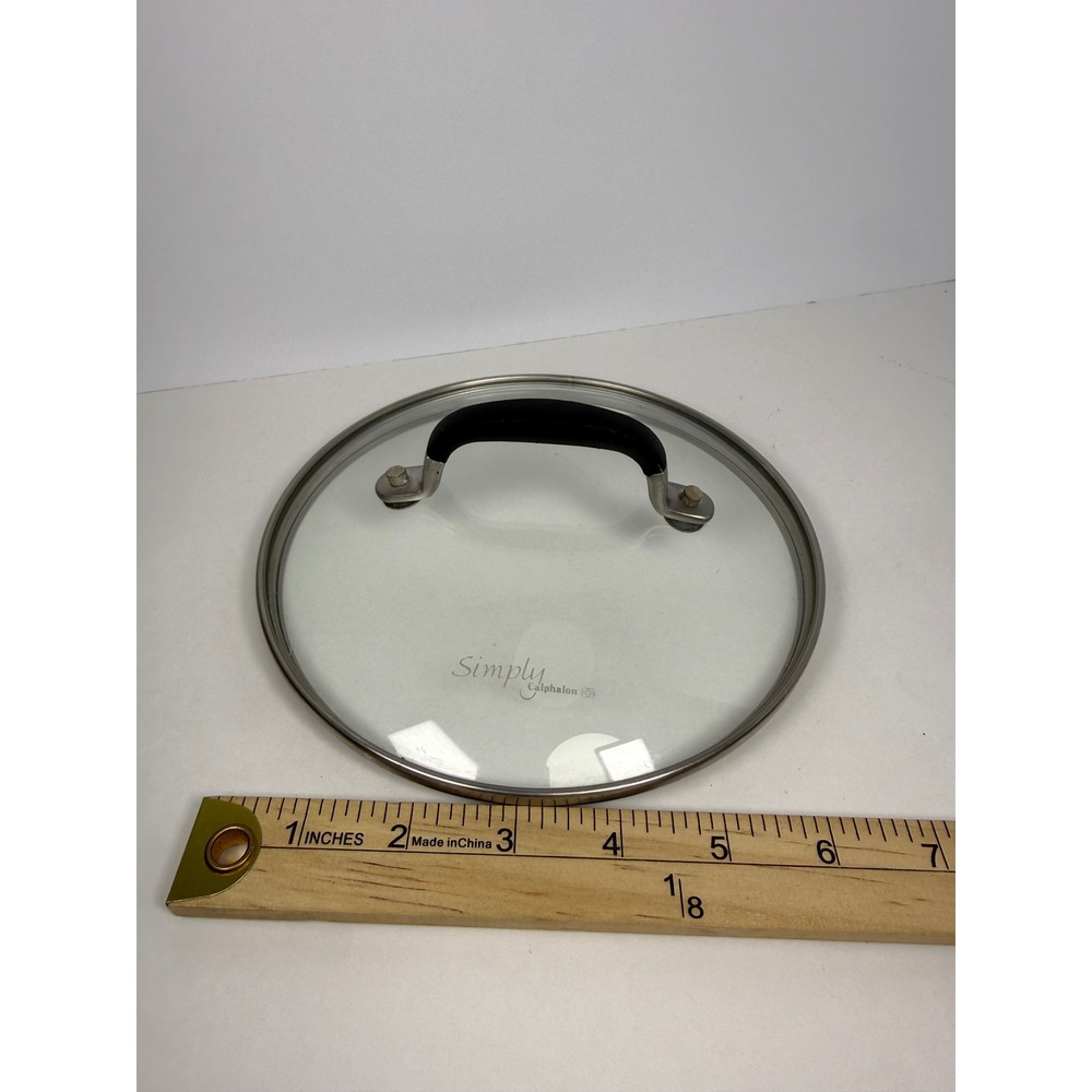 Simply Calphalon 8 Inch Tempered Glass Replacement Lid Stainless Steel Rim Black